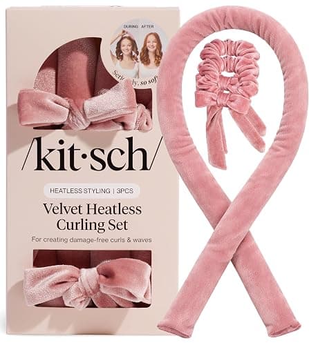 Kitsch Velvet Heatless Curling Set - Heatless Curls Overnight - Comfortable No Heat Hair Curlers With Two Velvet Scrunchies to Sleep In for Frizz-Free & Non-Damage Styling - Terracotta - Image 1