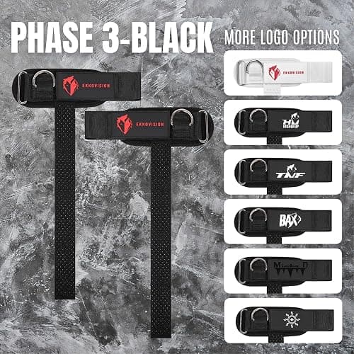 Ekkovision Weight Lifting Straps With Cuffed D Ring, Secure Fit, Enhanced Grip, Black Nylon, Gym Training thumbnail 6