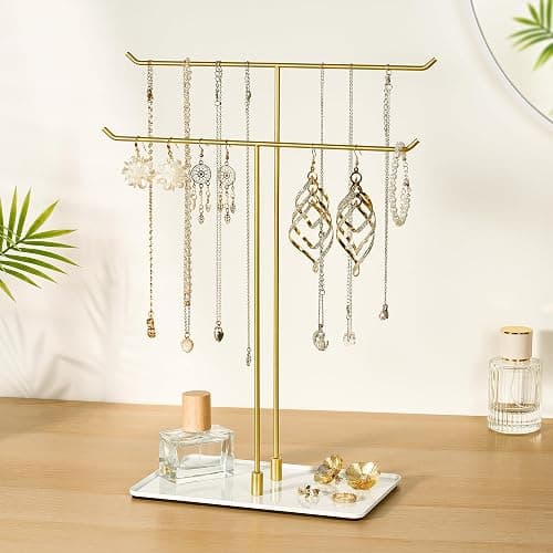 bussdis Necklace Stand Aesthetic Necklace Holder: Metal Necklace Organizer for Home Decor, Gold - Image 1