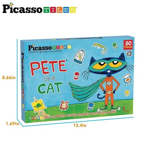 PicassoTiles Pete The Cat 80pc Magnetic Board Game Puzzle Playset Reusable Mix & Match Cartoon Toy with Storytelling, STEM Learning Activity Book and Storage Educational Kids Toys for Ages 3+ PTC02 thumbnail 3