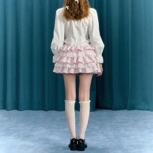 Lolita Kawaii Skirt Women Teen Girl Sweet Cute Ruffle Layered Mini Skirt Y2K High Waist Lace Cake Skirts thumbnail 5
