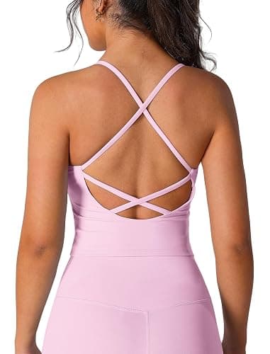 ABOCIW Womens Cross Back Workout Crop Tank with Built in Bra V Neck Longline Sports Bra Gym Shirt Yoga Pilates Top - Image 1