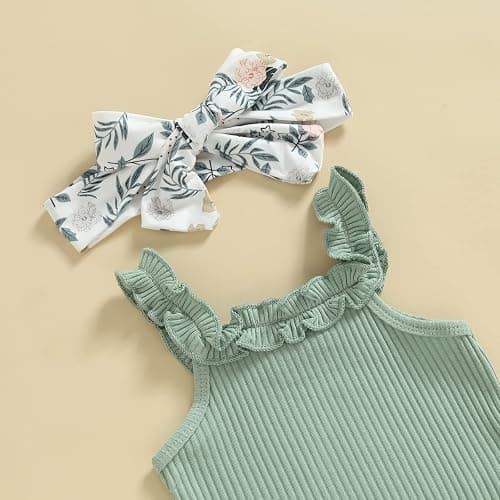 CIYCUIT Newborn Baby Girl Summer Clothes Ruffle Sleeveless Ribbed Top Bloomers Shorts Set thumbnail 5