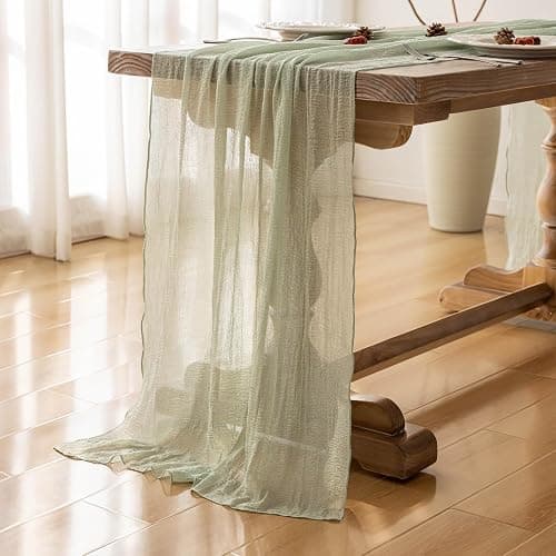 Keketo Sage Green Table Runner Cheesecloth 120 Inch 10 FT Rustic Boho Cheese Cloth Table Runner for Wedding Baby Shower Bridal Shower Sheer Gauze Centerpiece Summer Home Decorations - Sage Green - 1 thumbnail 5