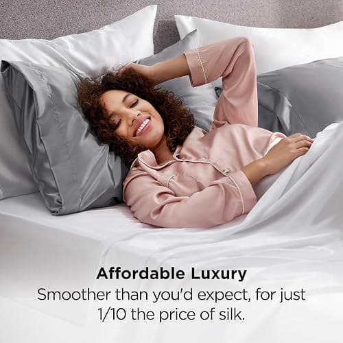 Bedsure Satin Pillowcases, Similar to Silk Pillowcase 2 Pack,Cooling Pillow Case for Sleeping Women with Envelope Closure, Gifts for Women Men, Dark Grey, Queen Size, 20x30 Inches, 2pcs thumbnail 4