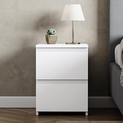 Vida Designs Denver Large 2 Drawer Bedside Chest | White | Space-Saving Storage | 52H x 39.5W x 39.5D cm | Large Side Table | Minimal | Smooth Metal Runner | Modern Bedroom Nightstand Unit thumbnail 3