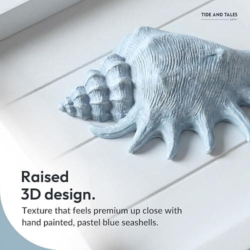 Tide and Tales 3D Coastal Wall Art, Beach Wall Decor, Framed Set of 4, Blue | 7" x 7", Textured 3d Seashells, Wall Decoration for Bathroom, Bedroom or Beach House, Lightweight, Hand Painted, Gift Boxed thumbnail 4