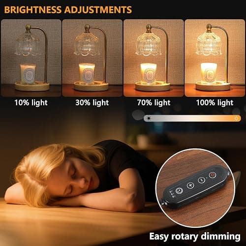 MEIXISUE Candle Warmer Lamp with Timer Dimmable,Antique Brass Candle Lamp,Wax Melt Warmer Light for Jar Candles,Mother's Day/Birthday/Christmas Gifts for Mom/Wife,Home Decor Lamp,with 2 Bulbs thumbnail 3