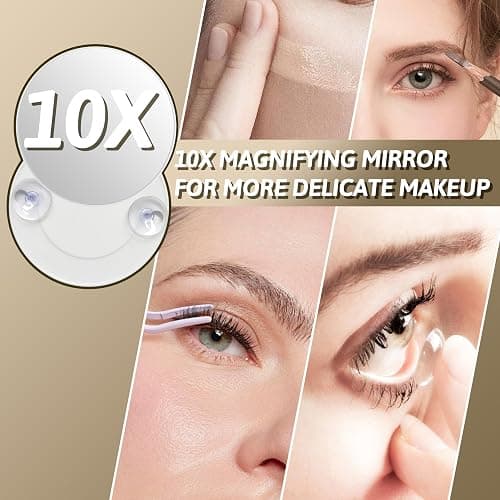 FENNIO Vanity Mirror with Lights, 12" x 16" Lighted Makeup Mirror with Smart Touch Control, 3 Color Modes & Brightness Adjustable, LED Makeup Mirror with 10X Magnification, 360° Rotation for Bedroom thumbnail 5
