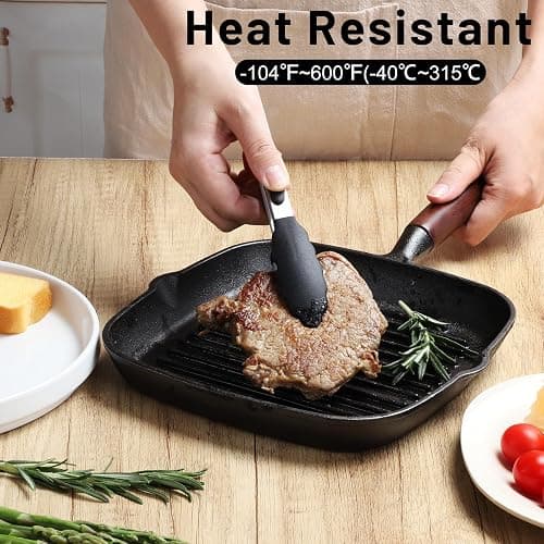 Hotec Mini Silicone Kitchen Tongs for Cooking - 7-Inch Small Serving Tongs with Silicone Tips, Set of 3 (Black,Grey,Khaki) thumbnail 4