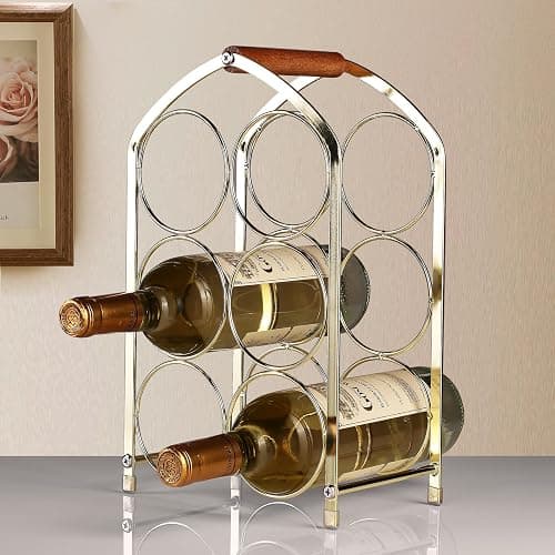 Drincarier Countertop Wine Rack - 6 Bottle Freestanding Modern Gold Metal Small Wine Rack - 3 Tier Tabletop Wine Holder Stand for Cabinet, Pantry, Wine Bottle Storage thumbnail 2