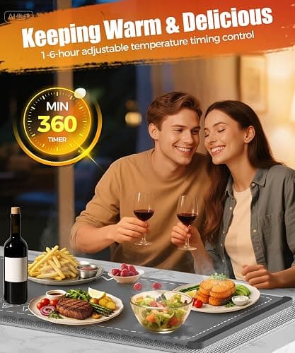 Extra Large Food Warming Mat with Heat-Resistant Pad, 36X15 Inch, 6 Temperature & 6 Timer Settings, Child Lock Safety,Food Warmer Chafing Dishes Fits for Family Dinners and Parties thumbnail 6
