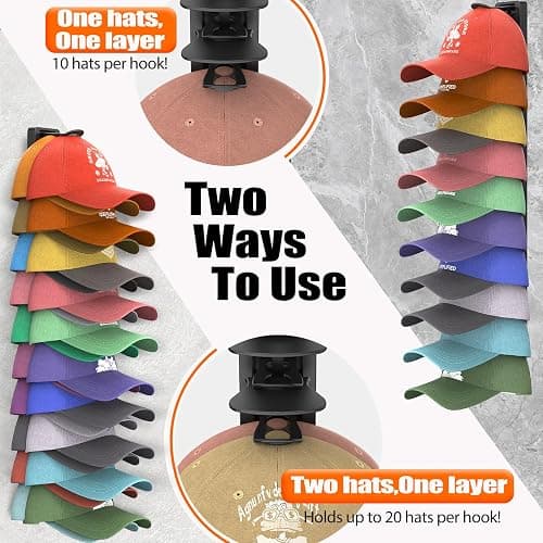 HeQe Hat Organizer for Baseball Caps Hold Up to 40 Hats, 2 Pack Hat Rack for Wall, Strong Adhesive Hat Storage Display Holder for Closet Door and Wall (Black) thumbnail 3