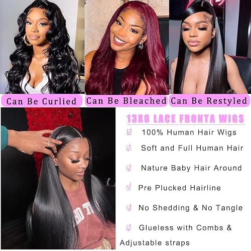 TTSMINS 13x6 Lace Front Wigs Human Hair for Women 180 Density 32 Inch Straight Lace Front Wigs HD Transparent Frontal Wigs Human Hair Lace Front Wigs Pre Plucked with Baby Hair Glueless Wigs thumbnail 2
