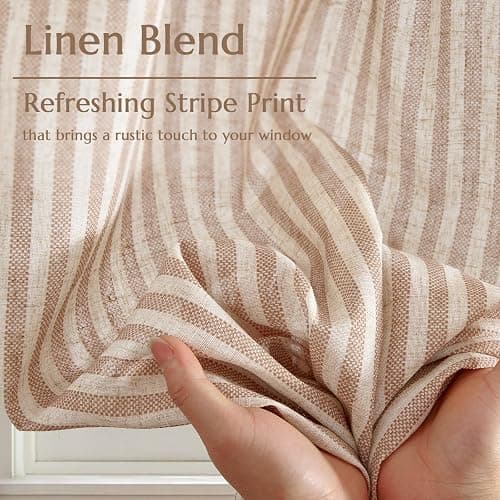 jinchan Striped Linen Kitchen Curtains 24 Inches Length Tier Curtains Farmhouse Modern Cafe Style Small Window Treatments Airy Light Filtering Rod Pocket for Living Room Bathroom 2 Panels Tan thumbnail 7