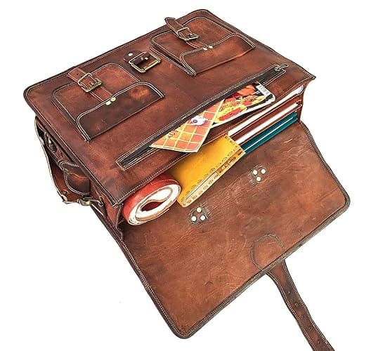 cuero Leather Messenger Bag for Men, 18 Inch Laptop Bag, Crossbody Bag Men, Vintage Handmade Leather Satchel Bag Men, Full Grain Business Briefcase Shoulder Bag for Office/Work/Travel - Dark Brown - 18 inch Large thumbnail 4