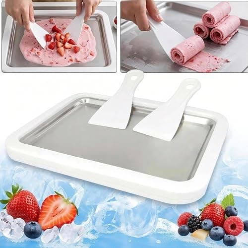 At-Home Rolled Ice Cream Maker - Magic Instant Freeze Pan for DIY Soft Serve & Frozen Yogurt. Easy-to-Use Ice Cream Rolling Tray with Spatulas. Ideal Summer Gift & Kitchen Activity for Kids (White) thumbnail 5