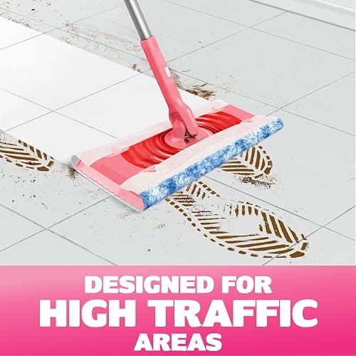 Swiffer Sweep and Mop Deluxe, Limited Edition Pink, 2-in-1 Floor Mopping and Sweeping Kit, Multi-Surface Kit for Floor Cleaning, Includes 1 Sweeper, 5 Heavy Duty Dry Cloths, 3 Heavy Duty Wet Cloths thumbnail 4