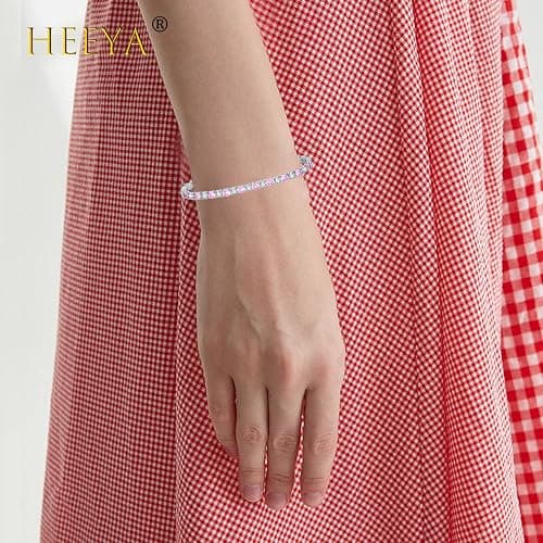 HEEYA Bracelets for Womens Sterling Silver Plated Tennis Bracelets Crystal Slider Women Bracelet Diamond Zirconia Lady Bracelet Birthday Gifts for Mum Sisters with Cards, Silver/Rose Gold thumbnail 3