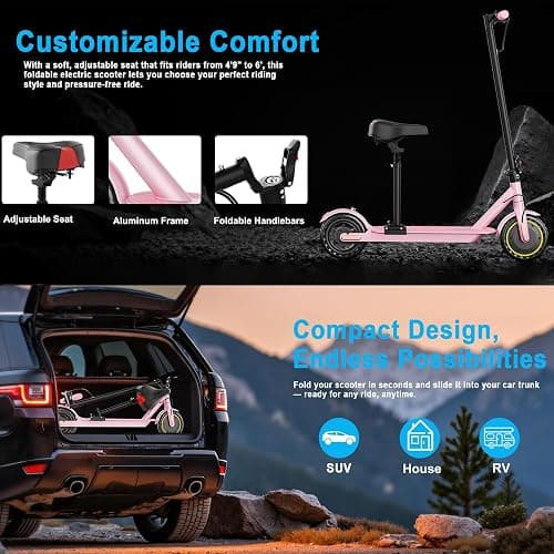 Electric Scooter for Adults with Seat Option, 350W/500W Motor, 8.5"/10" Solid Tires, Dual Suspension & Brakes, 16–22 MPH, Up to 22 Miles Range, Foldable Commuter Escooter with App Control thumbnail 8
