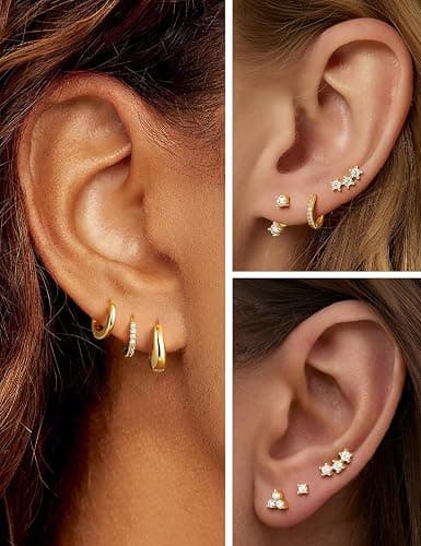 M MOOHAM Hypoallergenic Gold Flat Back Stud Earring Stack for Women | 14K Gold Plated, Flatback Stud Earrings Set for Women, Cartilage Earrings Stack for Sensitive Ears, Trendy Jewelry Gifts thumbnail 4