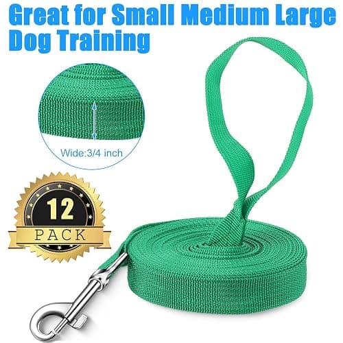 12 Pieces Long Training Leash for Dogs Bulk Nylon Puppy Chain Leash for Small Medium Large Dogs 3/4 Inch Puppy Traction Rope for Training Playing Camping Backyard (5 Feet) thumbnail 3