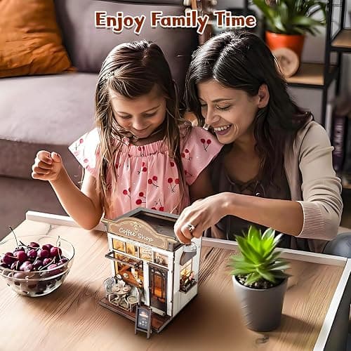 DIY Miniature House Kit, Coffee Shop Book Nook Kit, Mini Building Kit, Dollhouse Kit for Adults and Teens, 3D Wooden Puzzles with LED Light, Craft Kit for Family and Friends(Retro Coffee Shop) thumbnail 7
