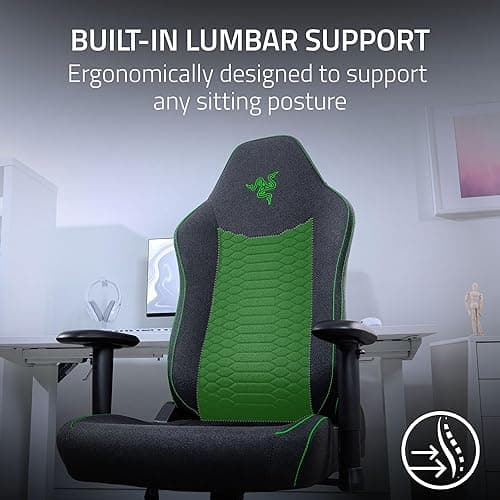 Razer Iskur V2 X Ergonomic Gaming Chair: Built-in Lumbar Support - Widened Seat Base - High Density Foam Cushions - Adjustable 152 Degree Recline - 2D Armrests - Plush Fabric Finish - Black thumbnail 4