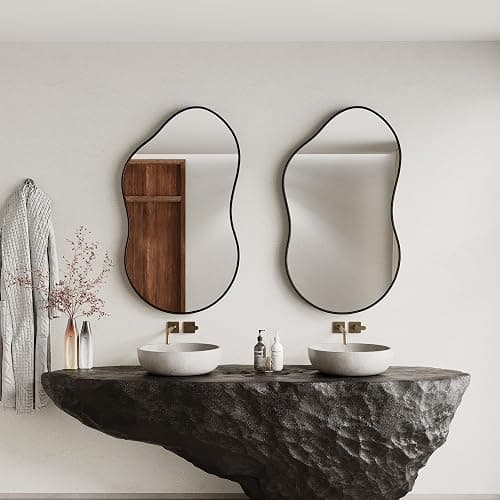 EVORALIS Irregular Wall Mirror - 26''×46'' Asymmetrical Decorative Tempered Glass Aluminum Alloy Framed Mirrors Cloud Mirror Wavy Mirrors for Bathroom, Bedroom, Living Room, Entryway（Black） thumbnail 6