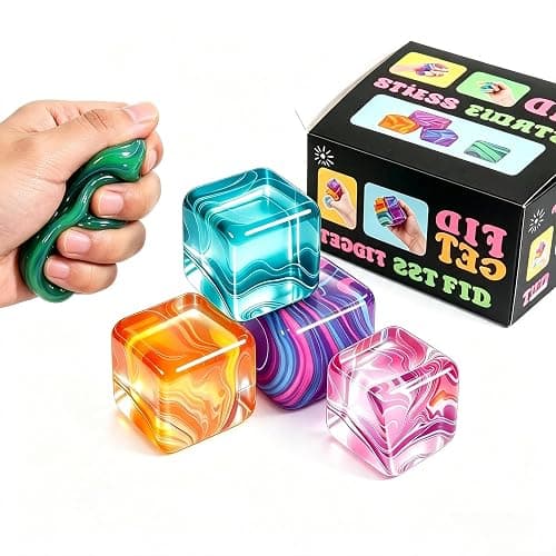 4Pack Fidget Toys Mini Squishy Stress Cube, Stress Balls for Kids, Adults Squishies Anxiety Stress Relief, Squishy Cube Sugar Balls, Sensory Toys for Kids with Autism, Fidgets for Classroom Prize - Image 1