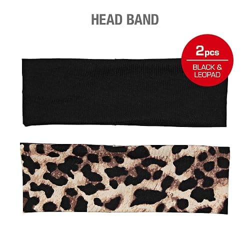Red by Kiss 2 Pcs 60mm Headbands for Women, Wide Stretchy Elastic Hairband Fashion Workout Yoga Running Sport Hair Accessories (Black&Leopard) thumbnail 4