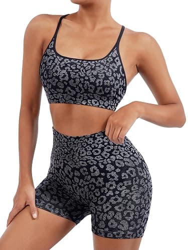 SUUKSESS Women Seamless Workout Sets Strappy Sports Bra High Waist Booty Shorts Outfits thumbnail 5