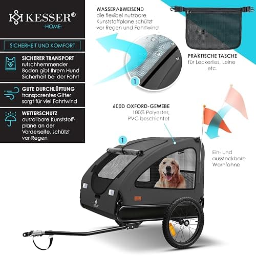 Remorque de vélo pour chien de remorque Drapeau et sac inclus - Toile Oxford 600D pliable SmartSpace Concept, max. 45 kg, anthracite thumbnail 4