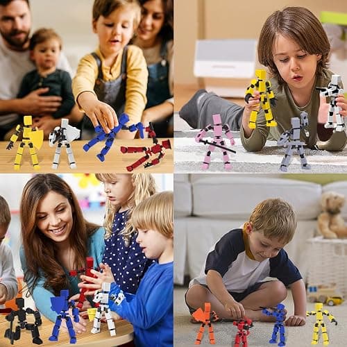 4PCS Mini Titan T-13 Action Figures Set, Assembly Completed Luck Dummy Robot 13 Action Figure Toys for Boys Stick Figures with Multi Joints Movable Fidget Gifts for Kids(White+Gray+Yellow+Pink) thumbnail 5