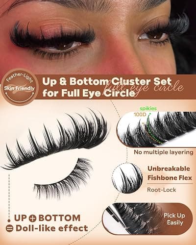 Volume Manga Lash Clusters With Spikes Wispy Cluster Eyelash Extensions Fluffy Anime Eyelashes Clusters with Bottom Lashes Clusters Fairy Individual Lash Extension (D Curve 12-18mm 213 pieces) thumbnail 3