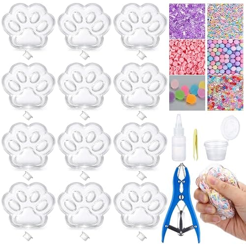 Tasdurian 12 Set DIY Stress Ball Making Kit Empty Stress Ball DIY Kit with Blank Skins Fill Beads Expander Tool Cap Glue for Make Pressure Balls (Cat Paw) - Image 1
