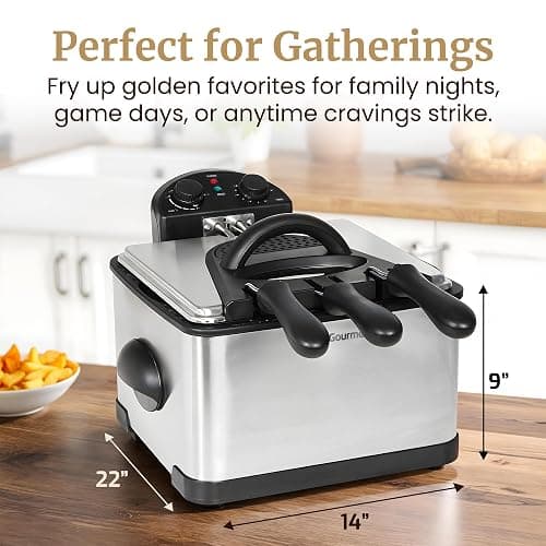 Elite Gourmet EDF-401TXB Electric 4.5 Qt. / 17 Cup Immersion Deep Fryer 3-Baskets, 1700-Watt, Timer Control, Adjustable Temperature, Lid with Viewing Window and Odor Free Filter thumbnail 3
