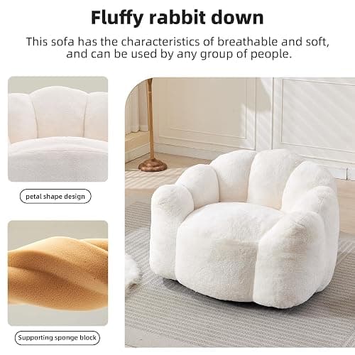 YITAI Large Bean Bag for Adults, Faux Fur Reading Sofa Chair with Petal Backrest,Fluffy Comfy Chair for Bedroom, Living Room, Study, Game 1PC Beige thumbnail 7