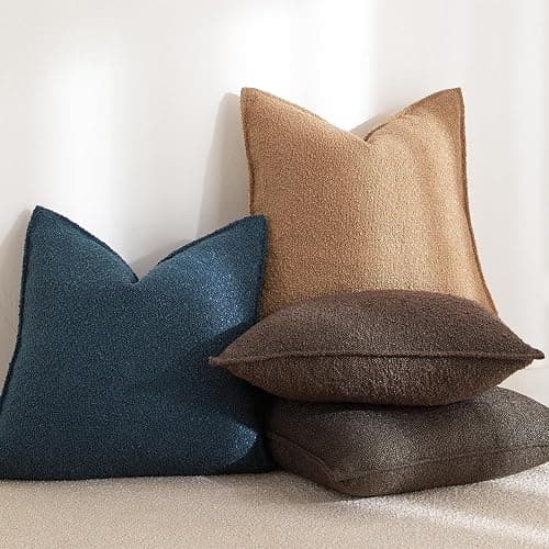 JUSPURBET Brown Decorative Pillow Covers 22x22 Set of 2 Throw Pillow Covers for Couch Sofa Bed Cozy Boucle Textured Cushion Covers Cases with Hidden Zipper for Living Room Home Decor thumbnail 4