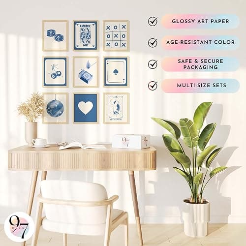 97 Decor Blue Lucky Poster - Playing Card Wall Art, Poker Room Decor, Blue Trendy Wall Art, Funky Posters Aesthetic Pictures, Retro Ace Prints Queen of Hearts Decor for Bedroom (8x10 UNFRAMED) - cocktail thumbnail 5