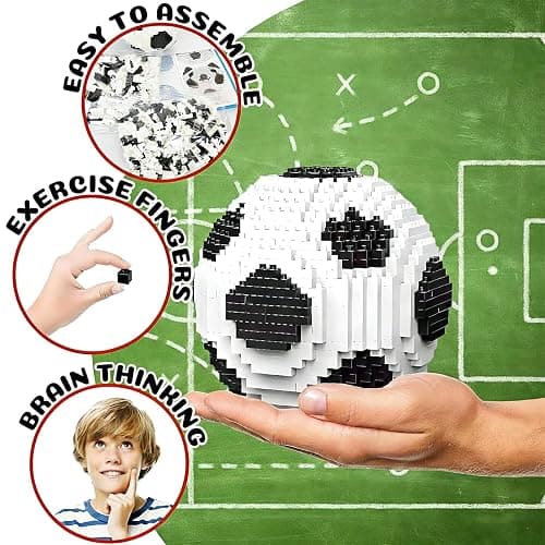 KIJULEI 850 Pieces Soccer Ball Building Block Set for Adults Balck & White Ball Décor Model Kits Educational STEM Toys Gift for Teen Sports Game Fans thumbnail 5