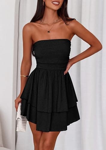 PRETTYGARDEN Women's 2025 Summer Strapless Tube Mini Dress Off Shoulder Smocked Ruffle A Line Flowy Short Party Club Dresses thumbnail 7