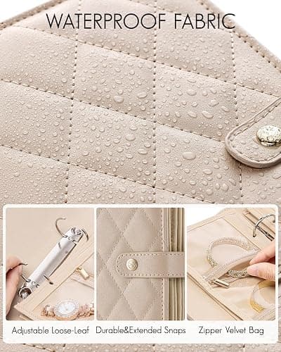 Vlando Travel Jewelry Organizer Case,Jewelry Storage Book Ring Binder with Clear Zipper Velvet Pouch Bag for Traveling,Rings,Necklace,Earrings,Bracelets,Brooches-Toffee thumbnail 5