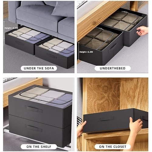 CYhom Under Bed Storage Bins Frame Storage Box Oxford Fabric Sturdy Underbed Container Foldable Stackable Large Capacity Clothes Organizer thumbnail 6