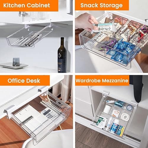 vacane Under Shelf Storage Drawer Pull Out, Under Cabinet Spice Rack Cupboard Storage Organizer Easy to Install, Durable Cabinet Basket for Kitchen Pantry, Kitchen Accessories - Under Shelf Drawer thumbnail 3