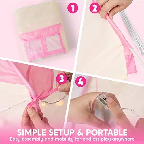JOYIN Pink Princess Tent for Girls with LED Star Lights-Indoor & Outdoor Large Playhouse Kids Castle Play Tent for Children Indoor and Outdoor Games thumbnail 7