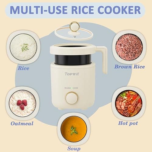 TOPWIT Rice Cooker Small, Mini Rice Cooker 2 Cups Uncooked, 1.2L Portable Rice Maker with Non-stick Coating, BPA Free, One Touch & Keep Warm Function, Beige - Beige thumbnail 3
