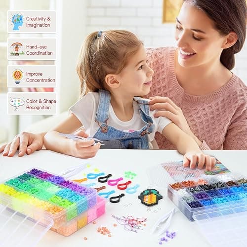 QUEFE Fuse Beads Kit 15000 Pcs 72 Colors 5mm Beads Craft Kit Including Pegboard, Melting Beads, Ironing Paper, Tweezers & Colorful Hooks, Christmas Home School Arts and Crafts Supplies for Girls thumbnail 7