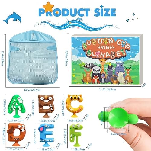 Mold Free Suction Bath Toys for Kids 26PCS, Bathtub Silicone ABC Alphabet Educational Montessori Sensory Toys for Baby/Toddlers, No Hole Animal & Letters Learning Toy with Storage Net for Autism/ADHD thumbnail 2