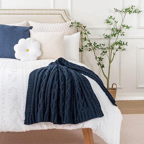 Battilo Navy BlueThrow Blanket for Couch, 51"x67", Chenille Knit Throw Blanket, Super Soft Warm Blanket, Decorative Christmas Textured Throw Blanket for Bed,Living Room thumbnail 9